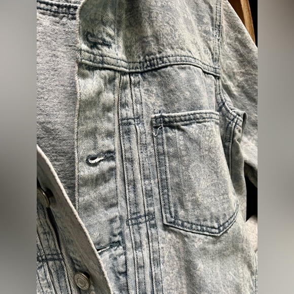 pacsun denim jean jacket light paisley print light blue oversized Small Unisex - Picture 8 of 9